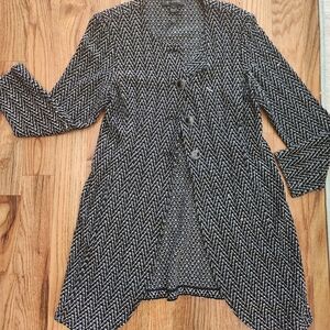 Chic Black and White Herringbone Coat